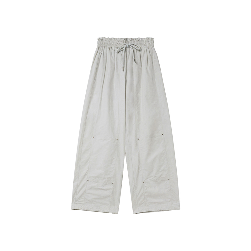Women's Summer 2025 Loose-Fit Wide-Leg Cargo Pants with Elastic Waist - Casual Straight Long Pants for Petite Sizes