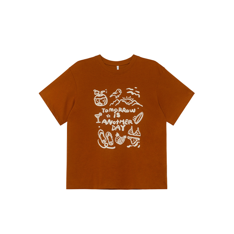 Women's Summer 2025 Loose Slim Round Neck Printed T-Shirt - Simple Element Design, Short Sleeve, Casual Style