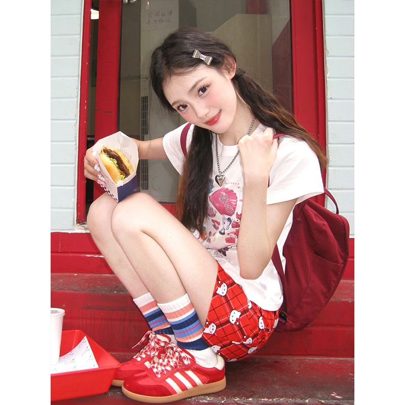 Women's Summer Hello Kitty Short Sleeve T-Shirt - American Style White Slim Fit Cool Top