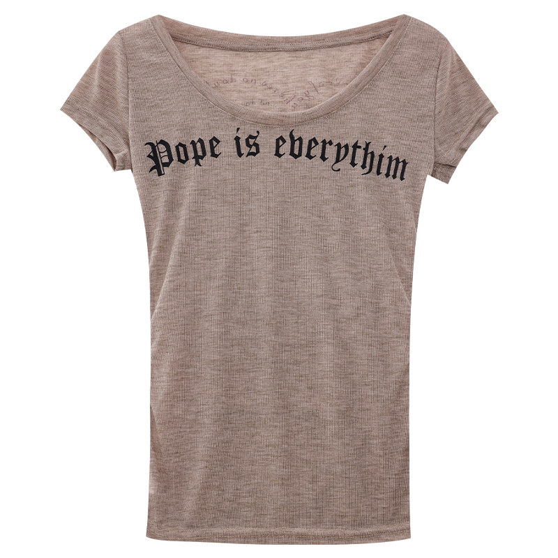 Women's U-Neck Letter Print Short Sleeve T-Shirt - Slim Fit, Waist-Defining Flattering Top, Casual Fashion, Y2K Style