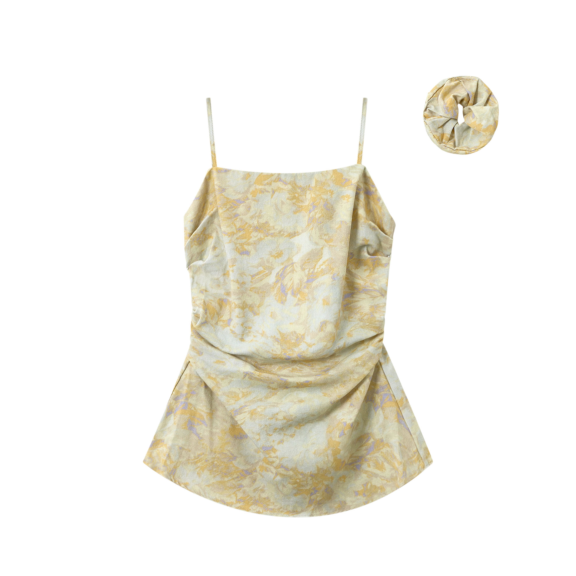 Yellow Gradient Waist-Cinching Camisole with Hair Tie - Unique Summer Vacation Style Sweet Top for Women